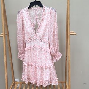NWT Pretty In Pink Floral Dress Ruffle Detail Sz S